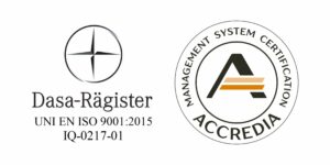 loghi certificazione iso 9001:2015: Dasa-Raegister e Accredia